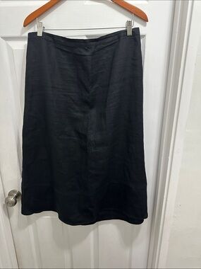 Kim Rogers Black 100% Linen A-Line Midi Skirt